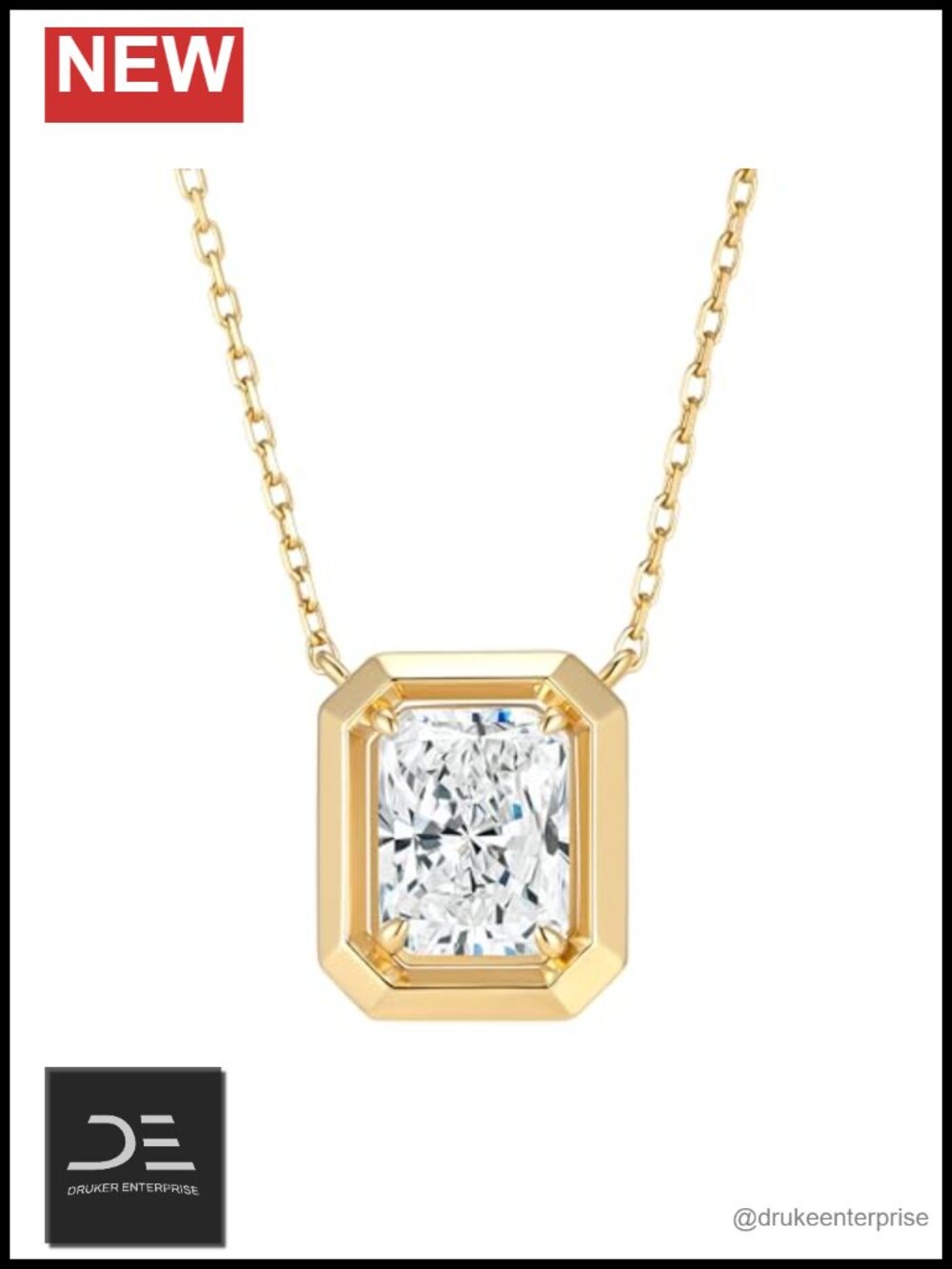 2CT Radiant Moissanite Pendant Necklace 925 Sterling Silver 14K Gold Plated